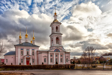 An exterior view of the Ascension Church located in Kimry, Russia