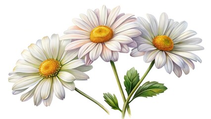 Elegant White Daisies Bloom in a Watercolor Painting with Bright Yellow Centers