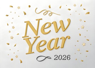 Celebrate New Year 2026 with golden confetti and snowflakes creating a festive atmosphere, perfect for holiday greetings, invitations, and cheerful event announcements