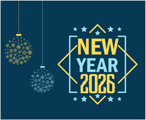 Happy New Year 2026 Holiday Abstract Blue Cyan And Yellow Color Design Symbol Vector Illustration