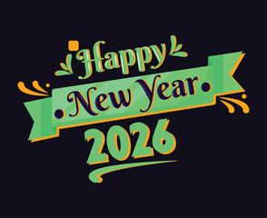 Happy New Year 2026 Holiday Abstract Green Cyan Color Design Symbol Vector Illustration With Blue Background