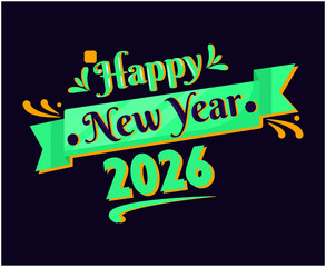 Happy New Year 2026 Holiday Abstract Green Cyan Color Design Symbol Vector Illustration With Blue Background