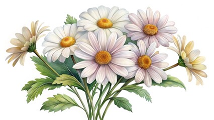 Obraz premium Beautiful watercolor painting of a daisy bouquet, with soft colors and light background