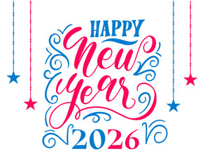Happy New Year 2026 Holiday Abstract Pink And Blue Cyan Color Design Symbol Vector Illustration