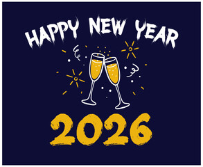 Happy New Year 2026 Holiday Abstract Yellow And Blue Color Design Symbol Vector Illustration