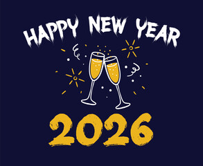Happy New Year 2026 Holiday Abstract Yellow And Blue Color Design Symbol Vector Illustration