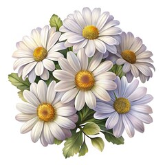 Fototapeta premium Elegant Bunch of White Daisies with Golden Centers and Green Leaves