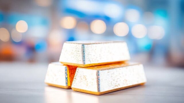 Stacked Gold Ingots: Close-up of three gleaming gold bars arranged in a stable stack, a symbol of wealth, investment, and financial security, symbolizing a prudent and secure financial approach.