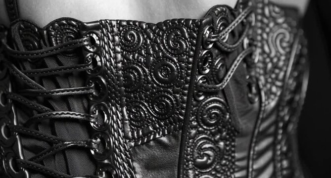 Balck and white corse of leather.  Latex. BDSM concept of sex with submission and domination