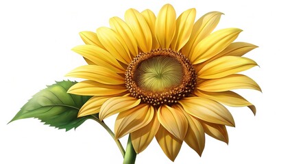 Striking Sunflower Portrait with Vibrant Yellow Petals and Detailed Center on White