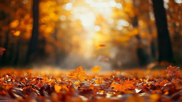 colorful falling autumn leaves golden glow nature background video