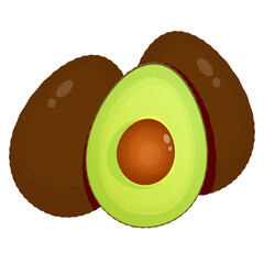 A composition of two whole avocados and one cut in half