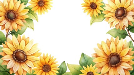 Elegant watercolor sunflowers floral frame with a bright and joyful mood