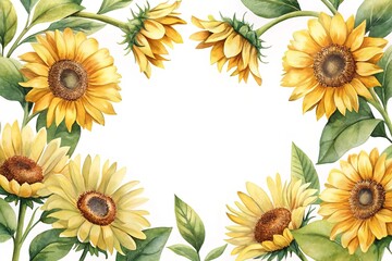 Watercolor Sunflower Frame for Summer and Autumn Designs and Invitations