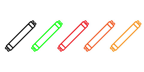 Fluorescent and LED Tube Light Outline Icons Set