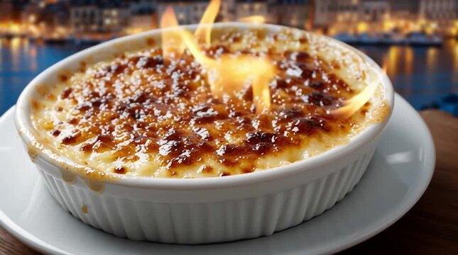 Catalan cream (Crema Catalana) the classic Spanish and Catalan Mediterranean dessert, with its characteristic golden caramel layer and creamy texture.	