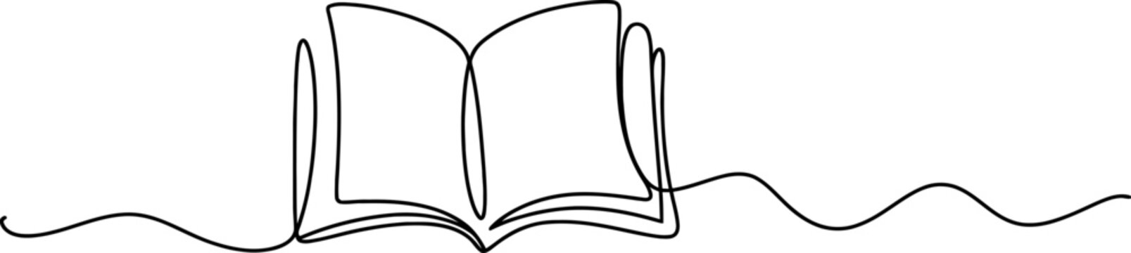 Continuous one line drawing of an open book, symbolizing knowledge, education, learning, and literary storytelling concept art Vector, illustration