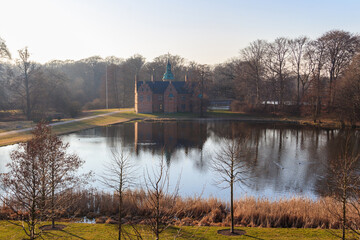 View of Frederiksborg castle park lake, Denmark