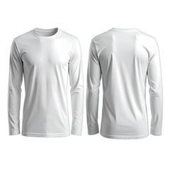 Front and back view mockup of a plain white long-sleeve t-shirt mockup on a black background.