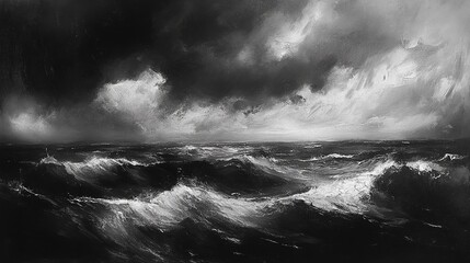 Dark stormy seas with turbulent waves and dramatic clouds during a fierce ocean storm