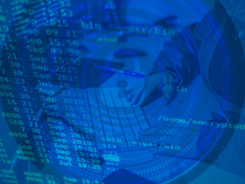 Data encryption and secure server concept with code and digital padlock