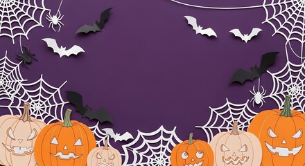 Halloween-themed design with pumpkins and bats for festive decoration and party invitations