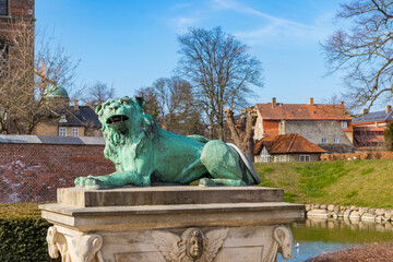Statue of lion near the Rosenborg Palace, Copenhagen, Denmark