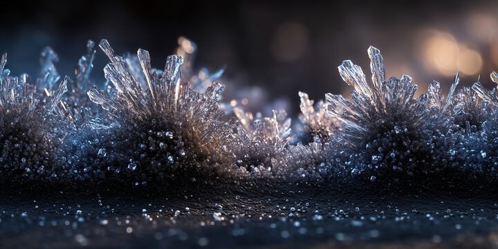 Crystal formations with frost sparkling on a cold winter surface   - Powered by Adobe