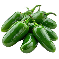 A vivid close-up of several fresh, vibrant green jalape&ntilde;o peppers piled together against a stark black background.