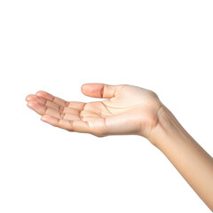 An open human hand extended upwards against a solid black background.