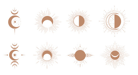 Celestial Moon Phases and Lunar Cycle Illustrations.