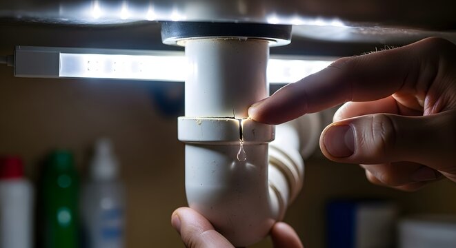 Fixing a leaky pipe in a home kitchen - water dripping from plumbing - diy repair solution for household maintenance and leak prevention