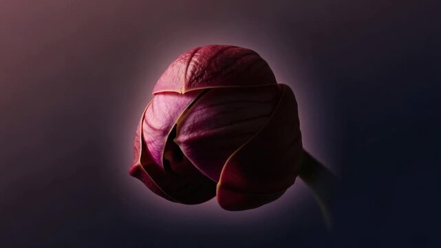 Panoramic composite showing the stages of a beautiful magenta flower bud opening. An elegant artistic concept of growth, transformation, and the passage of time