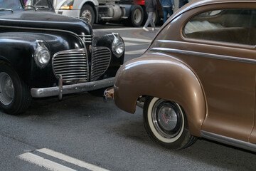 Fototapeta premium vintage automobiles on a film set along Bay St, Toronto