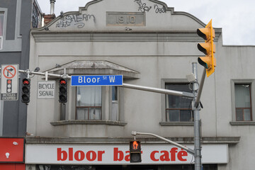 Fototapeta premium exterior building facade and sign of Bloor Bar Billiard, a cafe, located at 1050 Bloor St W, Toronto