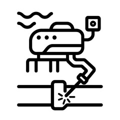 Thin-line black deep-sea repair drone icon welding subsea pipeline with precision laser. Flat vector, ideal for offshore engineering UI and extreme-condition robotic maintenance systems.