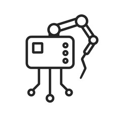 Thin-line black surgical micro-robot icon symbolizing precision internal medical repair and automation. Flat vector, ideal for healthtech UI, advanced surgical robotics and biotech platforms.