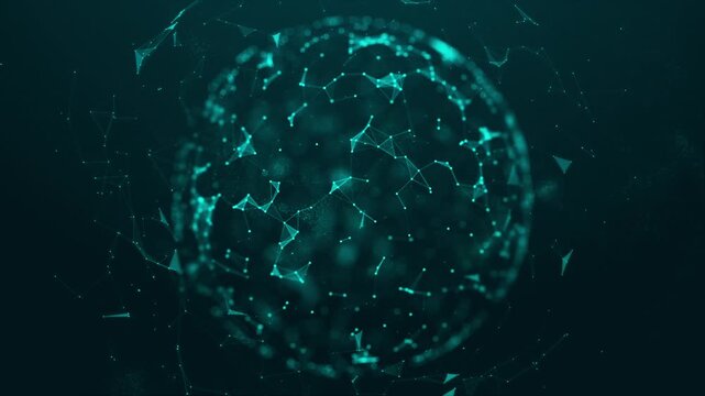 Futuristic Digital Network Globe Animation - Cyan Connected Nodes and Lines Technology Plexus Background