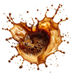 Dynamic splash of rich brown coffee liquid against a stark black background.