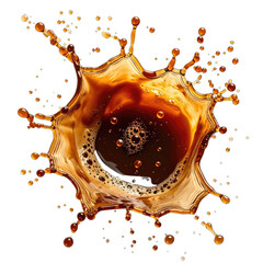 Dramatic high-speed photograph of rich brown coffee splashing against a stark black background.