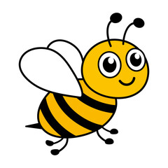 Friendly flying bee character. Happy honeybee with big kind eyes. Vector isolated on white background.