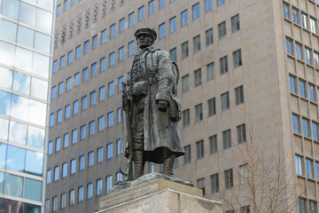 Fototapeta premium principal sculptural figure of Sons of England War Memorial by Charles Adamson located at University Av and Elm St, Toronto