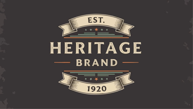 Illustration of a heritage brand logo with ribbons stars and the year established nineteen twenty