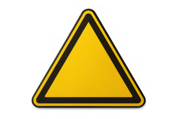 Blank yellow triangle warning sign providing clear hazard attention symbol with transparent background