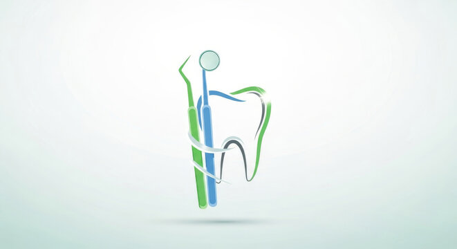 Dental tools and tooth outline. Dentistry, oral care, and hygiene promotion.
