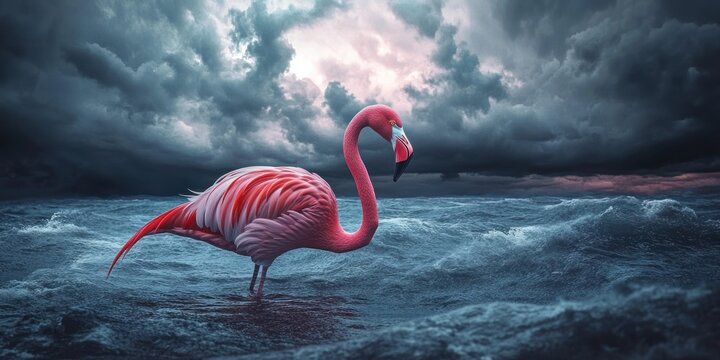 Flamingo on water surrealism
