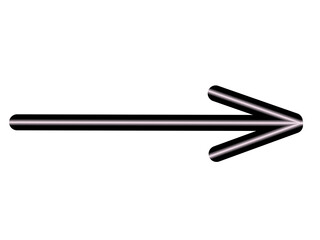 Stylized black right-pointing arrow with double-line effect and sleek 3D appearance
