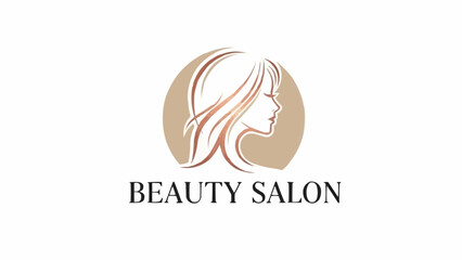 Obraz premium Elegant beauty salon logo featuring a woman's profile with flowing hair inside a circular frame design element