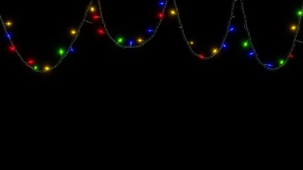 Horizontal abstract Christmas New Year fairy lights garland neon rgb LED bulb frame copyspace background loop animation Xmas greeting postcard banner template illumination festive decoration celebrate - Powered by Adobe