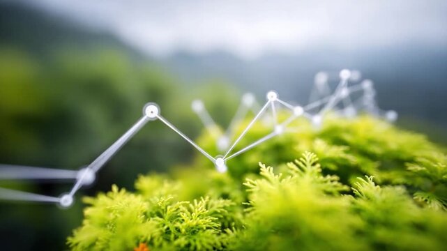 Eco-friendly Growth: A digital graph intertwines harmoniously with lush greenery, symbolizing sustainable growth and ecological harmony, blurring the lines between nature and technology.